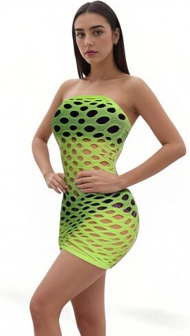 Womens Strapless Fishnet Lingerie Sleepwear Mini Dress Tube Chemise Bodysuit for Sexy, in Kuwait