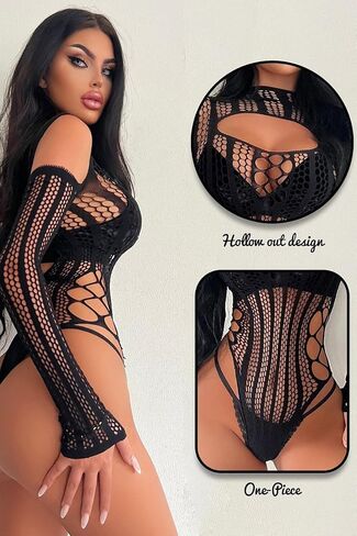 Woman Bodysuit One Piece Babydoll Mesh Top Shirts Lingerie Bodys Rave Outfits in Saudi Arabia