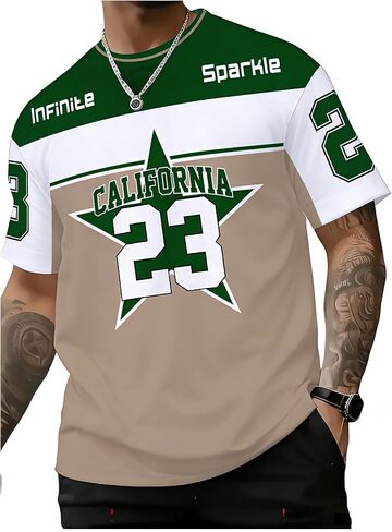 GORGLITTER Men's Y2K Star Number Print Jersey Shirts Short Sleeve Graphic Tees Streetwear Summer Baggy T Shirt in Kuwait