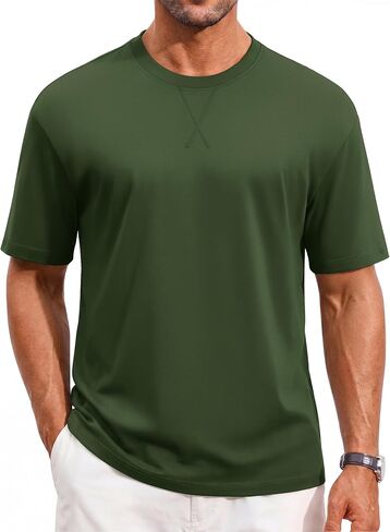 Cotrasen Men's T Shirts Cotton Drop Shoulder Short Sleeve Shirts Casual Soft Comfort Loose Fit Mens Summer Tee Shirts in Saudi Arabia