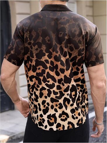 BEAUDRM Men's Boho Leopard Shirts Cheetah Button Down Casual Tee Western Short Sleeve Summer Vintage 70s Disco Going Out Top in Saudi Arabia