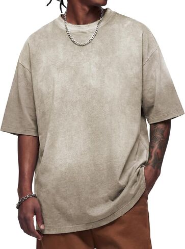 Vamtac Heavyweight T Shirts for Men Oversized Tshirts Gradient Crewneck Cotton Tops for Gym-to-Street in Kuwait