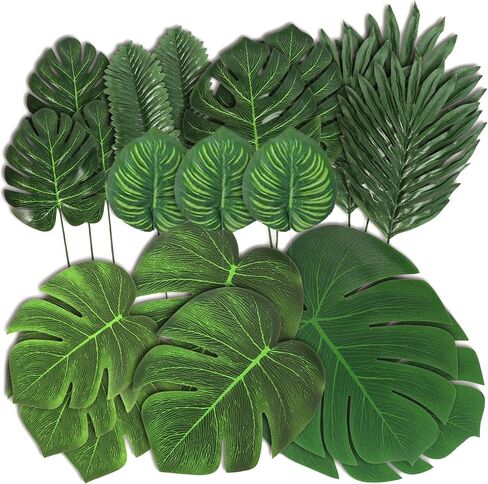 78 Pieces 7 Kinds Artificial Tropical Leaf Jungle Leaves Plant Safari Leaves Decorations for Hawaiian Party Decorations Beach Birthday Luau Party Decorations in Saudi Arabia