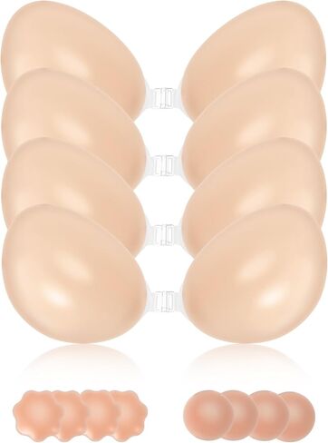 Sticky Push Up Bra for Women,Adhesive Invisible Silicone Lift Bra with Reusable Nipple Covers for Backless Dress Beige in Saudi Arabia