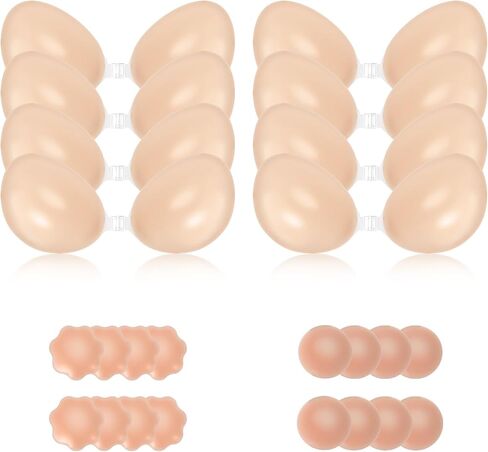 Sticky Push Up Bra for Women,Adhesive Invisible Silicone Lift Bra with Reusable Nipple Covers for Backless Dress Beige in Saudi Arabia
