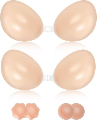 Sticky Push Up Bra for Women,Adhesive Invisible Silicone Lift Bra with Reusable Nipple Covers for Backless Dress Beige in Saudi Arabia
