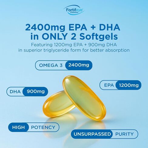 Fortifeye Vitamins Super Omega-3 Max Fish Oil, Lemon Flavor, Natural Triglyceride, 1200 EPA / 900 DHA Per Serv.- 30 Day, 60 Max Softgel Capsules in Kuwait