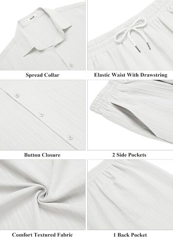COOFANDY Mens 2 Piece Outfits Casual Summer Beach Textured Button Down Shirt Loose Pants Set in Saudi Arabia