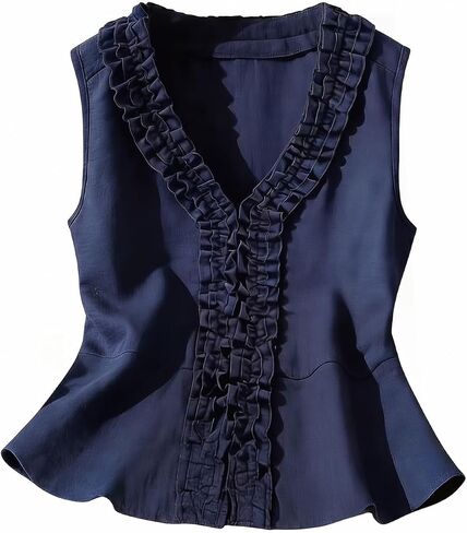 RoseSeek Women's Ruffle Trim Blouse V Neck Sleeveless Tank Tops Dressy Shirts Elegant Tops in Kuwait