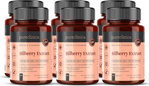Bilberry Extract 10,000mg x 180 Tablets (6 Months Supply)- 10X More anthocyanidin Plus 5mg Black Pepper per Tablet in Kuwait