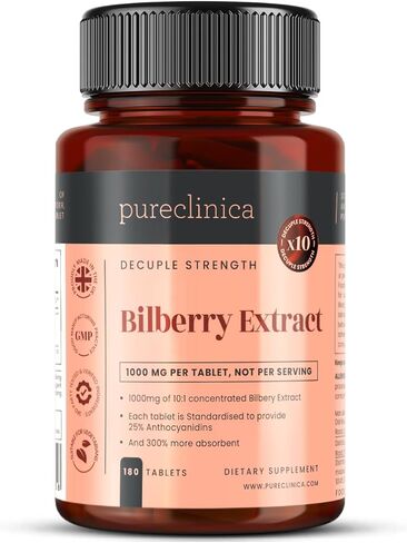 Bilberry Extract 10,000mg x 180 Tablets (6 Months Supply)- 10X More anthocyanidin Plus 5mg Black Pepper per Tablet in Saudi Arabia