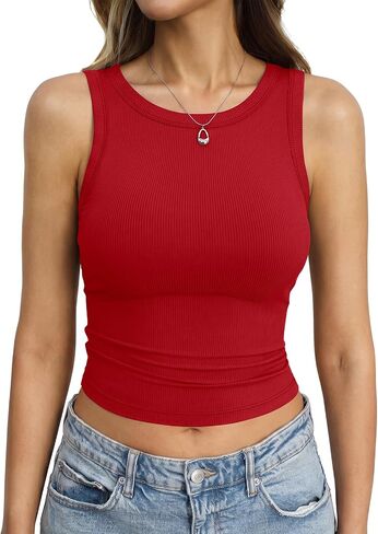 Eachyes Womens Ribbed Crop Tank Tops High Neck Sleeveless Slim Fit Shirts Summer Casual Y2k Going Out Clothes 2026 in Saudi Arabia