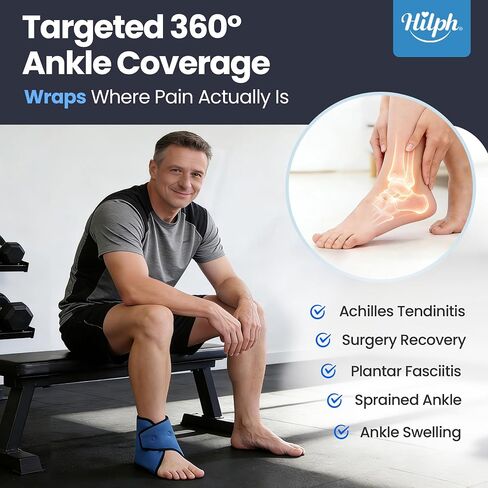 Hilph Ankle Ice Pack for Injuries, Reusable Plantar Fasciitis Cold Pack for Ankle Pain Relief, Hot Cold Therapy Ankle Ice Wrap for Sprained, Achilles Tendonitis, Swelling in Kuwait