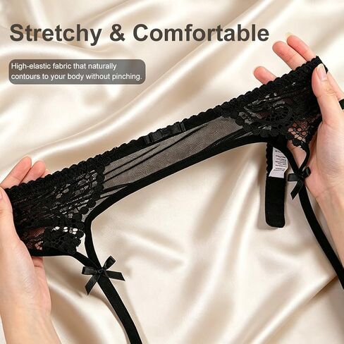 3 Pcs Lace Garter Belt for Women, Sexy Mesh Suspender with Thong & Leg Ring, for Thigh High Stockings (No Sock) in Saudi Arabia