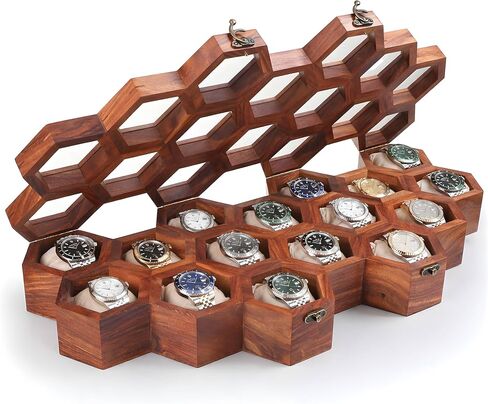 Wooden Watch Box for Men, 1 Slot Rosewood Luxury Watch Organizer Case with Glass Top, Honeycomb Display Lid & Soft Cushion for Premium Timepiece Storage in Saudi Arabia