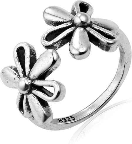 Silver Big Daisy Adjustable Ring for Women Open Silver Flower Statement Rings Hypoallergenic Boho Vintage Jewelry in Saudi Arabia