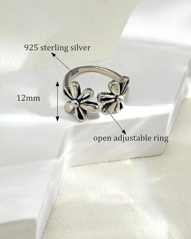 Silver Big Daisy Adjustable Ring for Women Open Silver Flower Statement Rings Hypoallergenic Boho Vintage Jewelry in Saudi Arabia