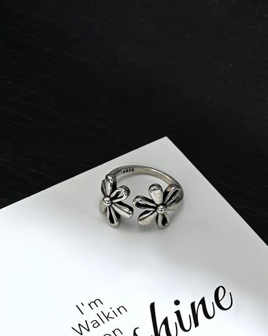 Silver Big Daisy Adjustable Ring for Women Open Silver Flower Statement Rings Hypoallergenic Boho Vintage Jewelry in Saudi Arabia