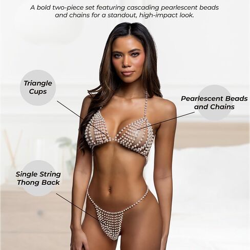 Sexy Bra and Panty Set Roma Vintage Heat Pearl Beaded Chain Bikini Lingerie Set Triangle Bra Thong Exotic Dancewear Women in Saudi Arabia