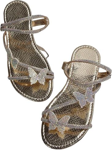 OYOANGLE Women's Rhinestone Butterfly Strappy Slide Sandals Open Toe Fancy Sandal Summer Beach Shoes in Kuwait