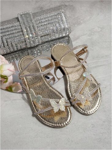 OYOANGLE Women's Rhinestone Butterfly Strappy Slide Sandals Open Toe Fancy Sandal Summer Beach Shoes in Kuwait
