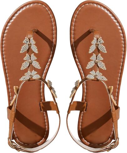 GORGLITTER Women's Butterfly Rhinestone Sandals Open Toe Thong Sandals Sparkly T Strap Slides Shoes in Kuwait