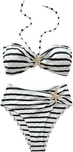 SOLY HUX Women's Striped Swimsuit Halter High Waisted Bikini Set Two Piece Bathing Suit Summer Beach Wear in Kuwait