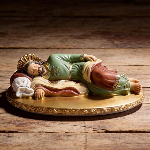Sleeping St. Joseph Statue - 5.8" Hand-Painted Catholic Figure on Gold Base, Pope Francis Devotion Decor & Religious Gifts for Men in Saudi Arabia