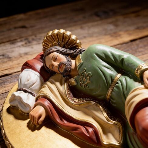 Sleeping St. Joseph Statue - 5.8" Hand-Painted Catholic Figure on Gold Base, Pope Francis Devotion Decor & Religious Gifts for Men in Saudi Arabia