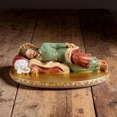 Sleeping St. Joseph Statue - 5.8" Hand-Painted Catholic Figure on Gold Base, Pope Francis Devotion Decor & Religious Gifts for Men in Saudi Arabia