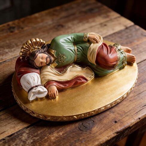 Sleeping St. Joseph Statue - 5.8" Hand-Painted Catholic Figure on Gold Base, Pope Francis Devotion Decor & Religious Gifts for Men in Saudi Arabia