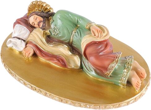 Sleeping St. Joseph Statue - 5.8" Hand-Painted Catholic Figure on Gold Base, Pope Francis Devotion Decor & Religious Gifts for Men in Saudi Arabia