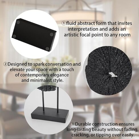 Black Art Modern Abstract Sculpture - Solid Black Art Sculpture for Home Décor Minimalist Decorative Statue for Living Room Office Desk Shelf Handcrafted Art Piece 7.25 * 2.5 * 12 Inch in Saudi Arabia