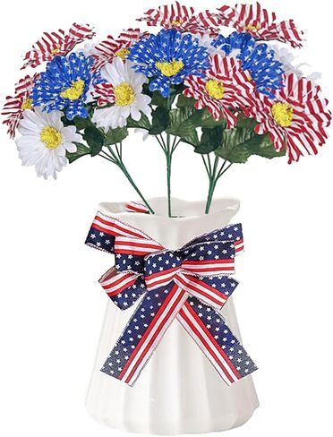 Patriotic Artificial Daisy Bouquet Red White and Blue American Flag Design 4th of July Independence Day Artificial Flowers for Home Party Centerpiece Decor in Kuwait