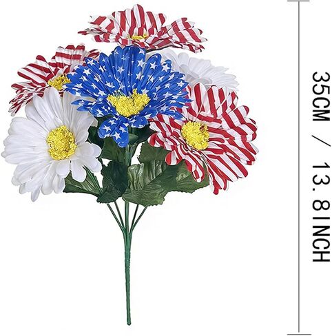 Patriotic Artificial Daisy Bouquet Red White and Blue American Flag Design 4th of July Independence Day Artificial Flowers for Home Party Centerpiece Decor in Kuwait