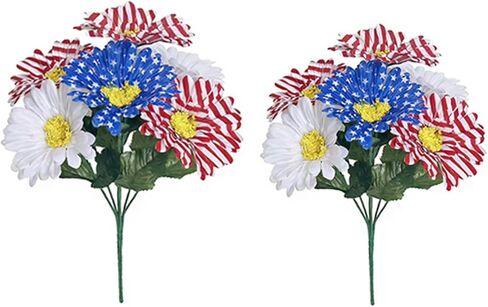 Patriotic Artificial Daisy Bouquet Red White and Blue American Flag Design 4th of July Independence Day Artificial Flowers for Home Party Centerpiece Decor in Kuwait