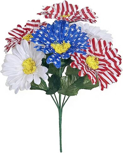 Patriotic Artificial Daisy Bouquet Red White and Blue American Flag Design 4th of July Independence Day Artificial Flowers for Home Party Centerpiece Decor in Kuwait