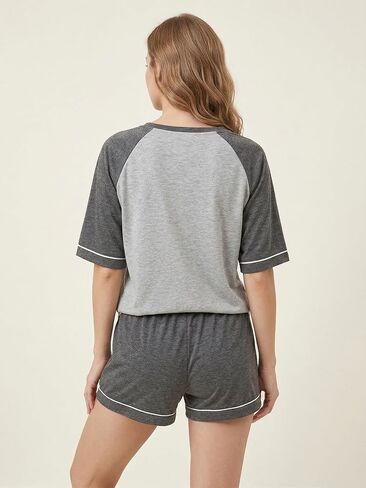 Pajama Set Sleepwear Nightwear Lightweight Quick Dry Soft Short Sleeve V-Neck Summer Sleep Set With Pocket in Kuwait