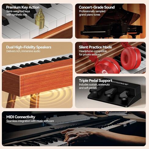 TERENCE P37 Digital Piano 88 Key Weighted Keyboard, Full-Size Keyboard Piano for Beginners, Electric Piano with Stand, Triple Pedal, Removable Music Stand, Power Adapter in Kuwait