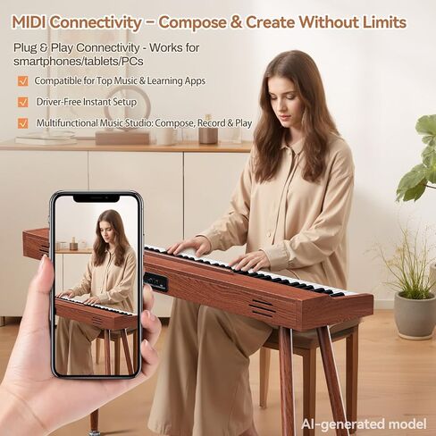 TERENCE P37 Digital Piano 88 Key Weighted Keyboard, Full-Size Keyboard Piano for Beginners, Electric Piano with Stand, Triple Pedal, Removable Music Stand, Power Adapter in Kuwait