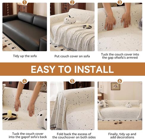 YDKGL Washable Couch Covers for Sofa, Couch Covers Blanket for Dogs, Non Slip Sofa Cover 2 Cushion Pet Furniture Protector with Tassels, Soft Fluffy Sofa Slipcover for Kids Dogs, Beige/White 71"x118" in Saudi Arabia