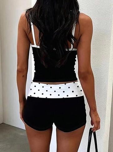 RUEWEY Women 2 Piece Polka Dots Pajama Set Y2k Sleeveless Cami Tank Top and Fold Over Shorts Lounge Set Sleepwear in Saudi Arabia