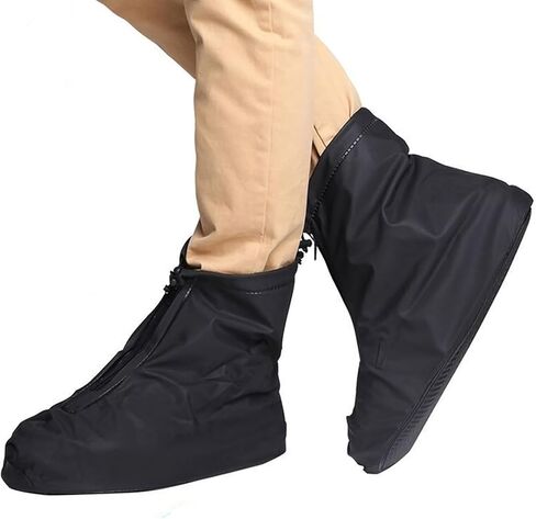 Waterproof Shoe Covers, Reusable Foldable Slip Proof Bottom Overshoes with Zipper, Keep Shoes Dry for Cycling Fishing Walking in Rain Snow and Mud (Black Short Boot, XL) in Saudi Arabia