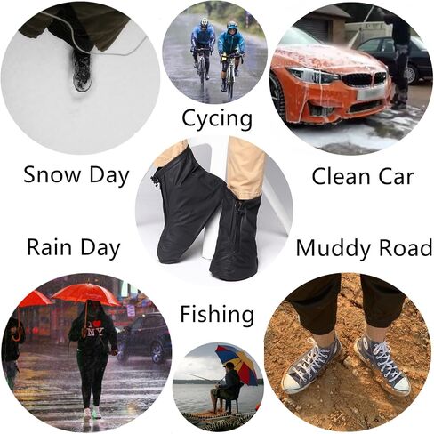 Waterproof Shoe Covers, Reusable Foldable Slip Proof Bottom Overshoes with Zipper, Keep Shoes Dry for Cycling Fishing Walking in Rain Snow and Mud (Black Short Boot, XL) in Saudi Arabia