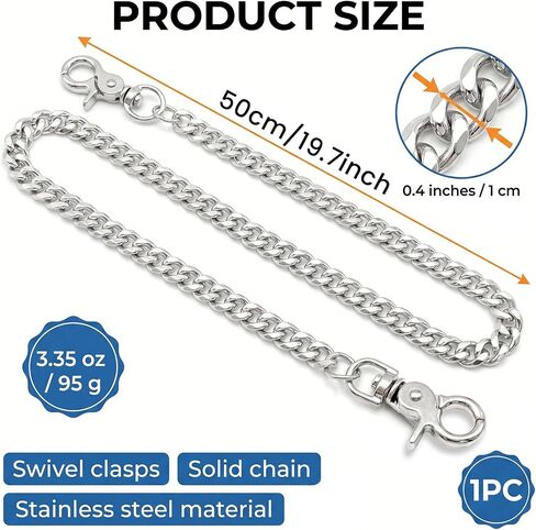 Chedin Heavy Duty Silver Chain Belt for Men, Stainless Steel Waist Chain for Wallet & Pants, Punk Hip Hop Biker Jean Chain with Secure Clasp, Chains for Keys Wallets in Saudi Arabia