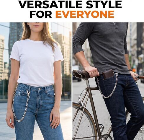 Chedin Heavy Duty Silver Chain Belt for Men, Stainless Steel Waist Chain for Wallet & Pants, Punk Hip Hop Biker Jean Chain with Secure Clasp, Chains for Keys Wallets in Saudi Arabia