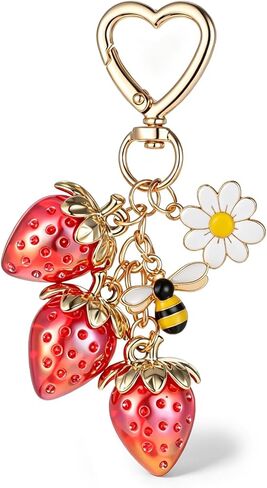 Strawberry Keychain Charm Cute Strawberry Keychain Set with Bee and Flower Charm Daisy Strawberries Bag Charms Handbag for Women, Red Glitter Purse Accessories in Saudi Arabia