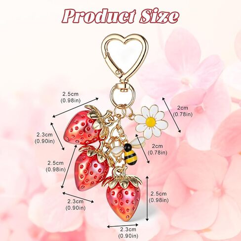 Strawberry Keychain Charm Cute Strawberry Keychain Set with Bee and Flower Charm Daisy Strawberries Bag Charms Handbag for Women, Red Glitter Purse Accessories in Saudi Arabia