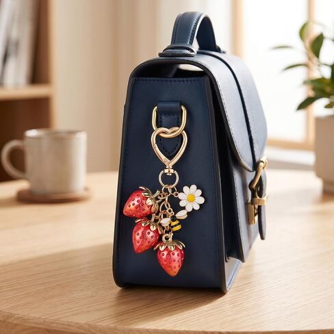 Strawberry Keychain Charm Cute Strawberry Keychain Set with Bee and Flower Charm Daisy Strawberries Bag Charms Handbag for Women, Red Glitter Purse Accessories in Saudi Arabia