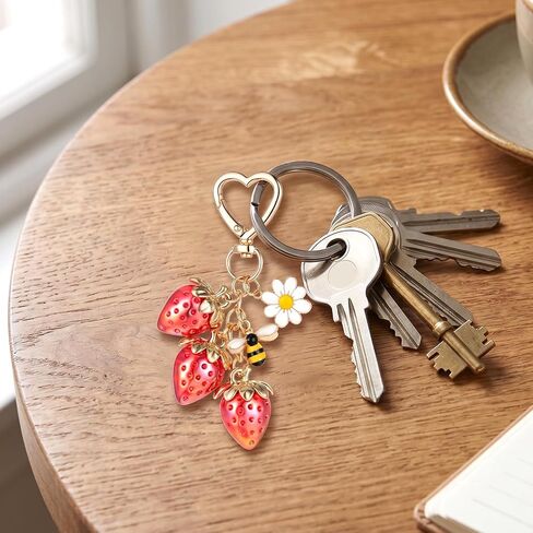 Strawberry Keychain Charm Cute Strawberry Keychain Set with Bee and Flower Charm Daisy Strawberries Bag Charms Handbag for Women, Red Glitter Purse Accessories in Saudi Arabia